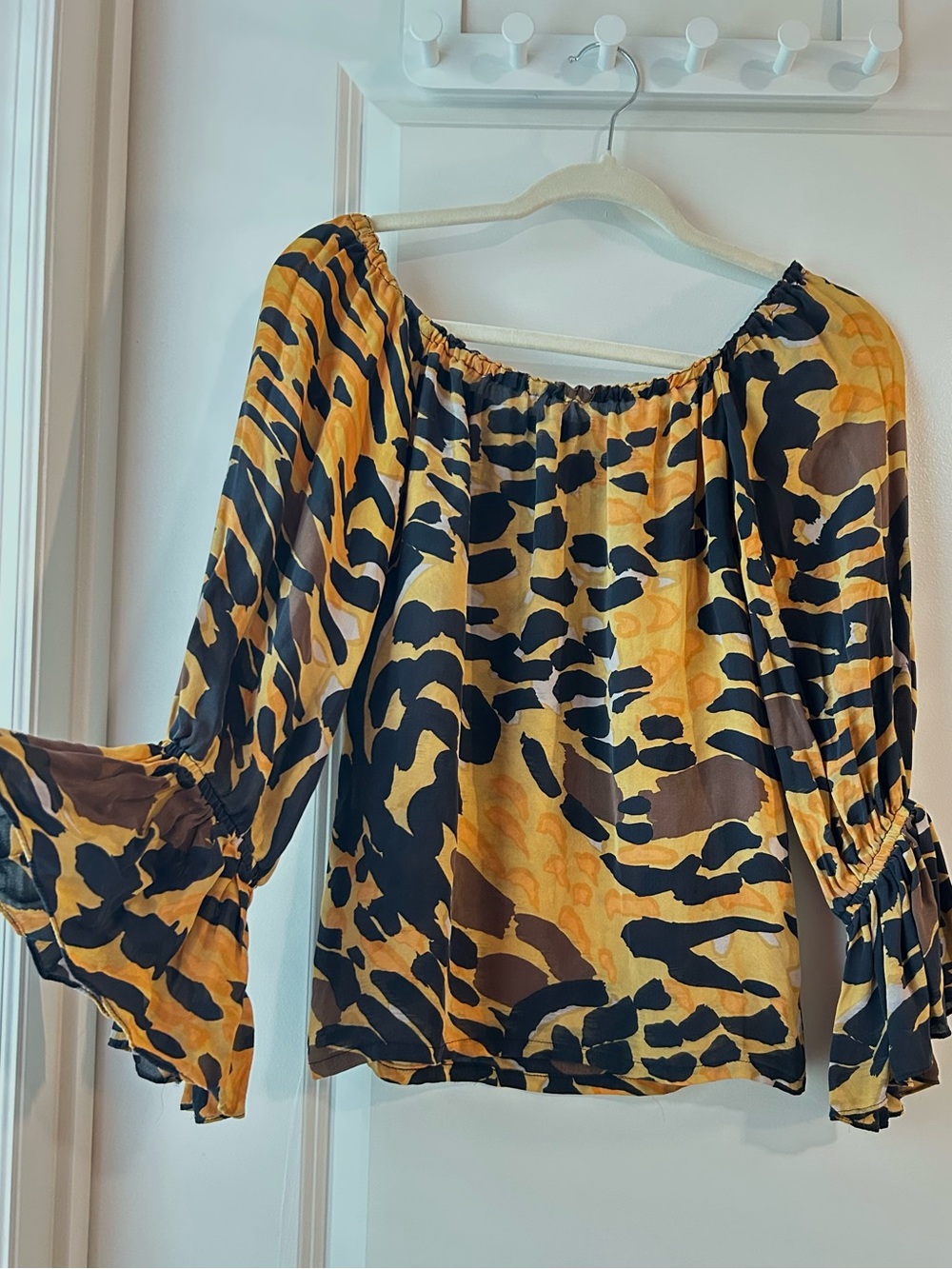 Betsey Johnson Off-Shoulder Animal Print Blouse in Yellow and Black